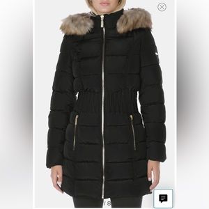 Laundry by Shelli Segall Cinched Puffer Jacket with Faux Fur Trim